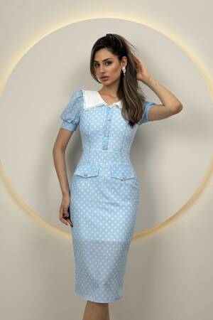 Collar Lace Detail Polka Dot Dress - Miss Janell - Globality Store - Women Clothes Wholesale Turkey