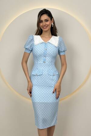 Collar Lace Detail Polka Dot Dress - Miss Janell - Globality Store - Women Clothes Wholesale Turkey