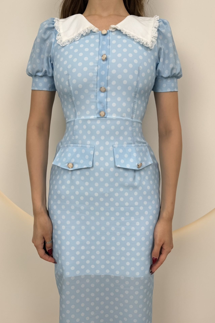 Collar Lace Detail Polka Dot Dress