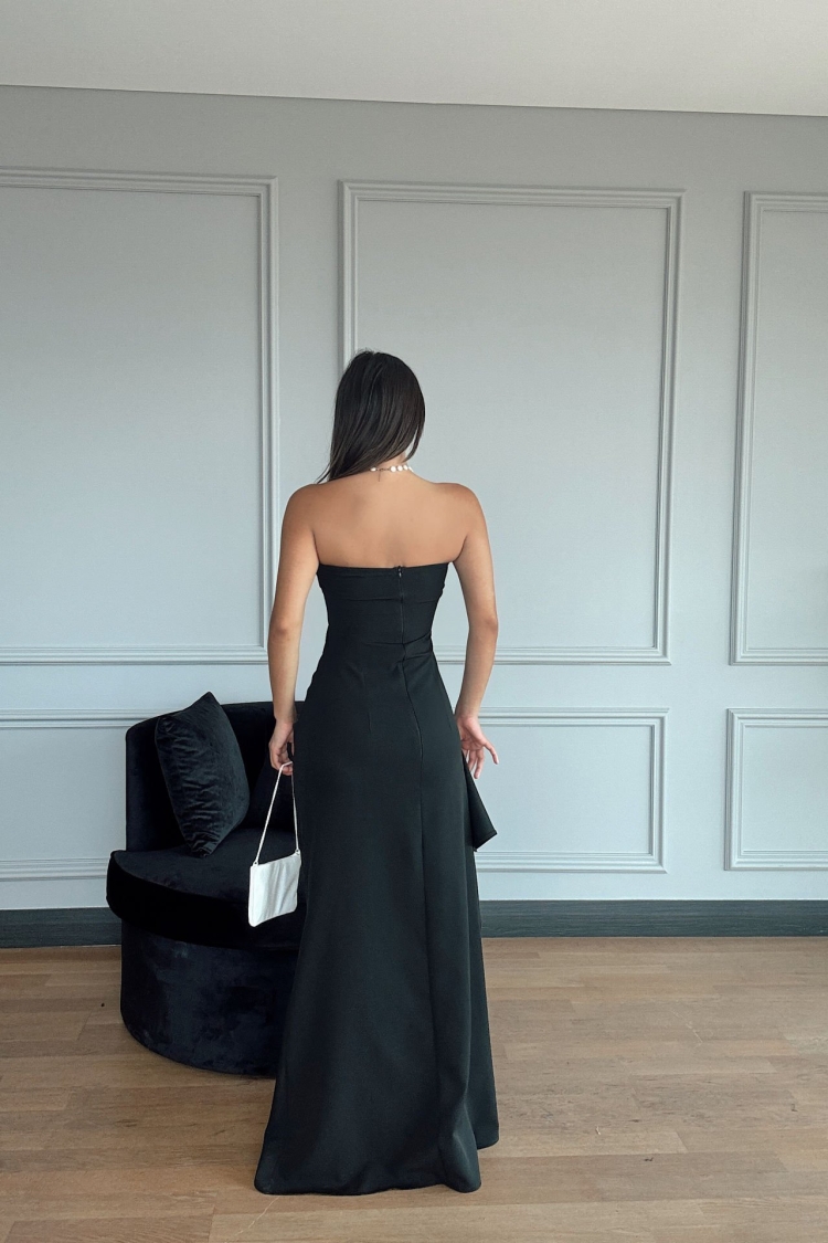 Slit Strapless Atlas Dress