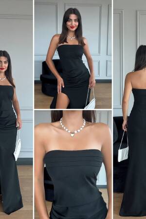 Slit Strapless Atlas Dress - Miss Janell - Globality Store - Women Clothes Wholesale Turkey