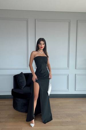 Slit Strapless Atlas Dress - Miss Janell - Globality Store - Women Clothes Wholesale Turkey