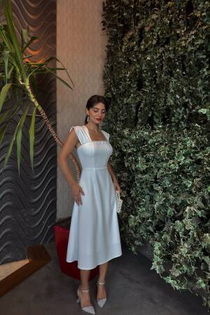 Chest Stripe Pearl Detail Dress - Miss Janell - Globality Store - Women Clothes Wholesale Turkey