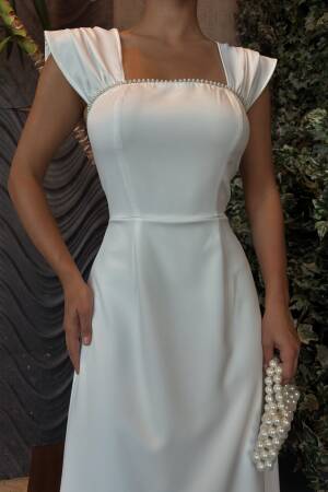 Chest Stripe Pearl Detail Dress - Miss Janell - Globality Store - Women Clothes Wholesale Turkey