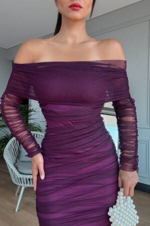 Strapless Ruffle Long Sleeve Tulle Dress - Miss Janell - Globality Store - Women Clothes Wholesale Turkey