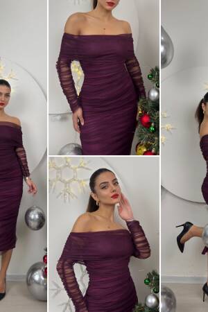 Strapless Ruffle Long Sleeve Tulle Dress - Miss Janell - Globality Store - Women Clothes Wholesale Turkey