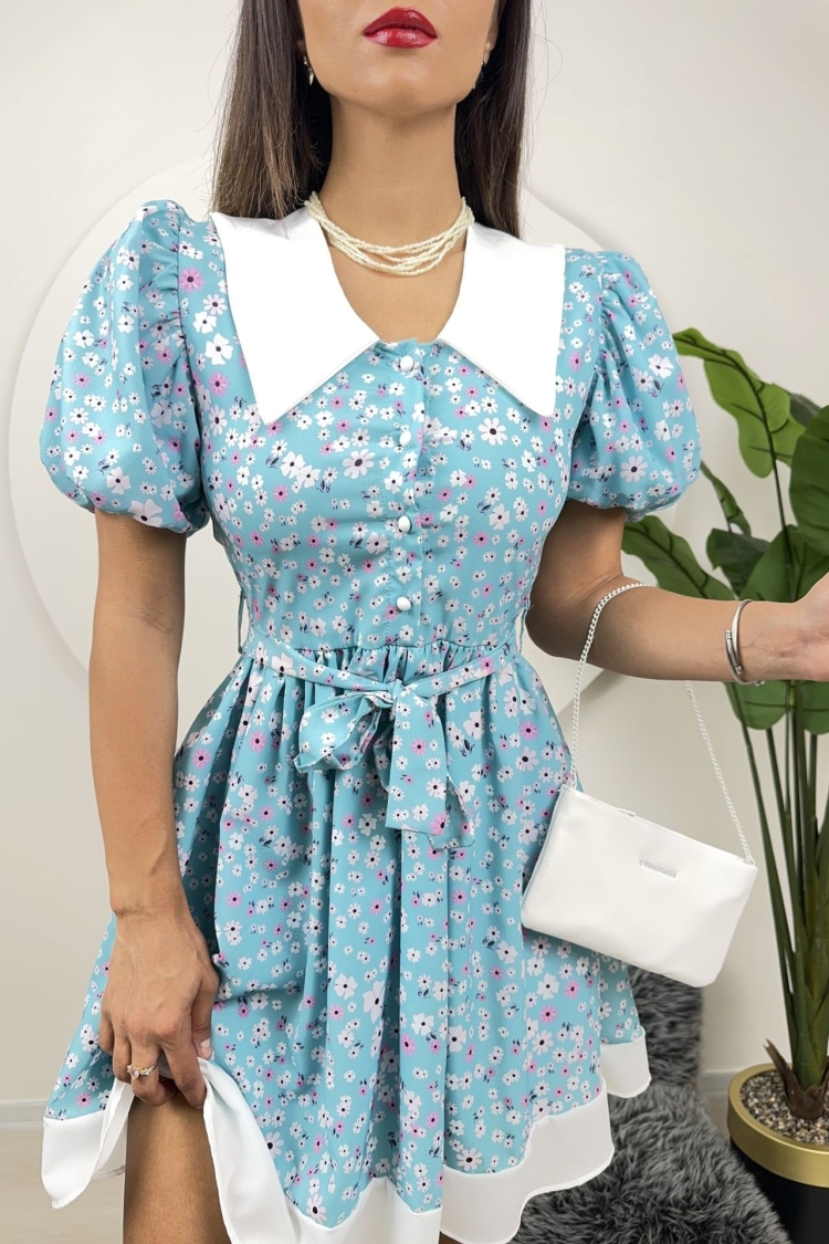 Collar Detail Crepe Mini Dress