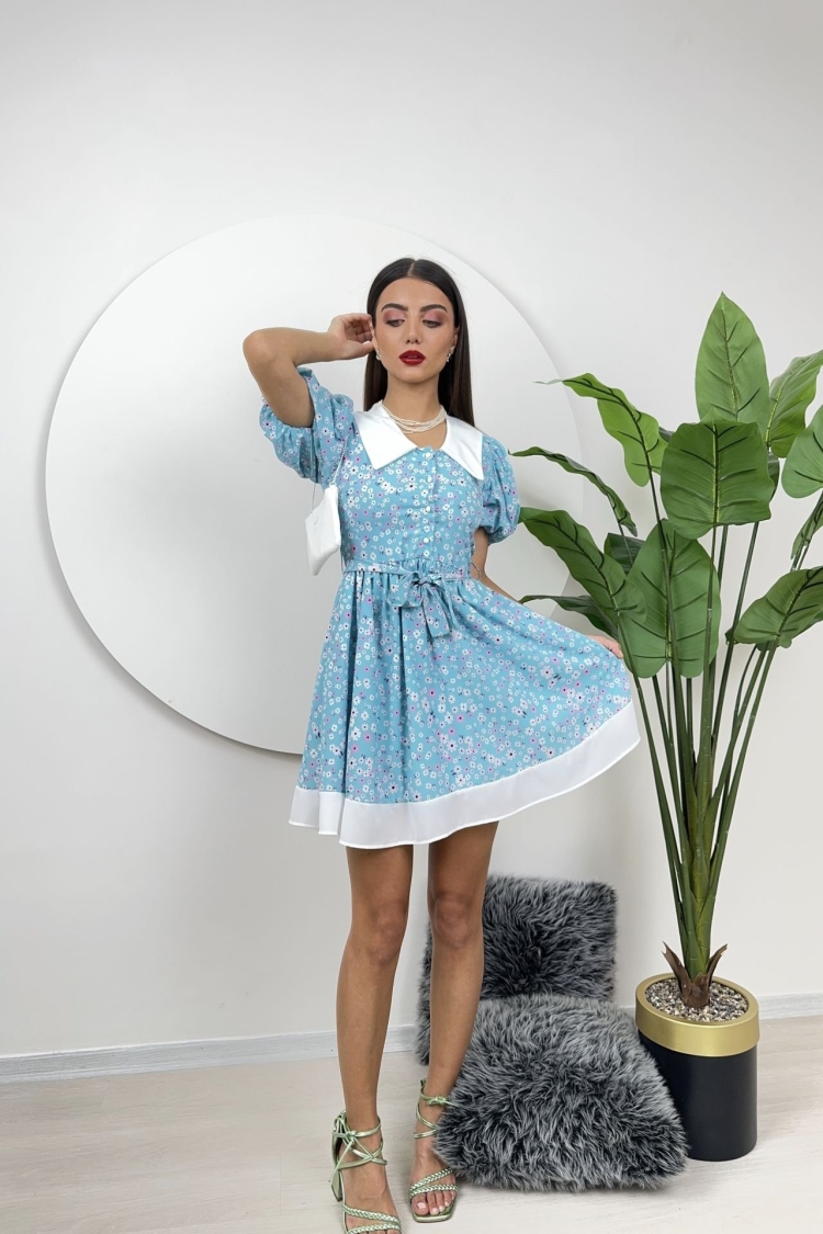 Collar Detail Crepe Mini Dress