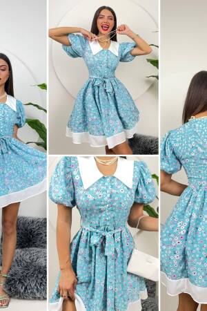 Collar Detail Crepe Mini Dress - Miss Janell - Globality Store - Women Clothes Wholesale Turkey