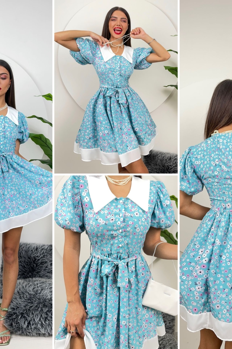 Collar Detail Crepe Mini Dress