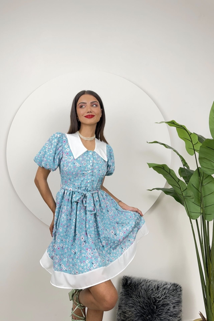 Collar Detail Crepe Mini Dress - Miss Janell - Globality Store - Women Clothes Wholesale Turkey