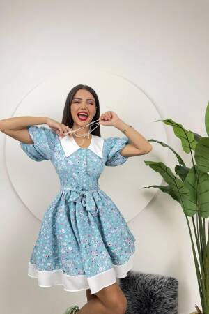 Collar Detail Crepe Mini Dress - Miss Janell - Globality Store - Women Clothes Wholesale Turkey
