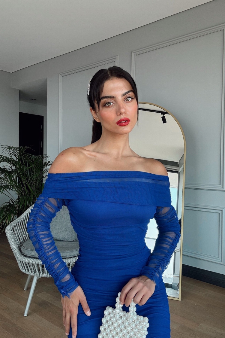 Strapless Ruffle Long Sleeve Tulle Dress