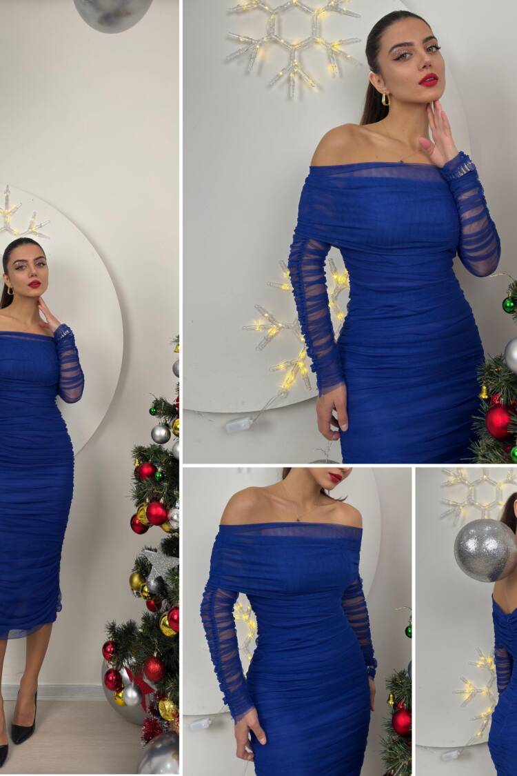 Strapless Ruffle Long Sleeve Tulle Dress
