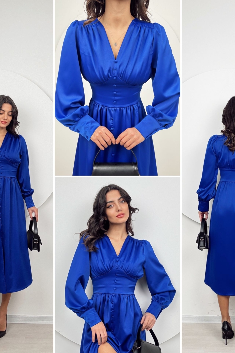 Ögüs Ruffle Front Buttoned Satin Dress