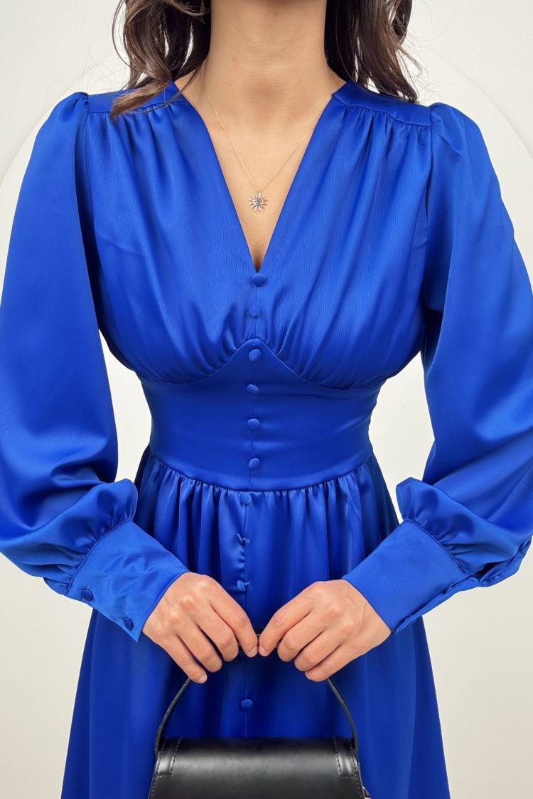 Ögüs Ruffle Front Buttoned Satin Dress