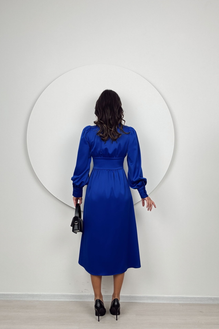 Ögüs Ruffle Front Buttoned Satin Dress