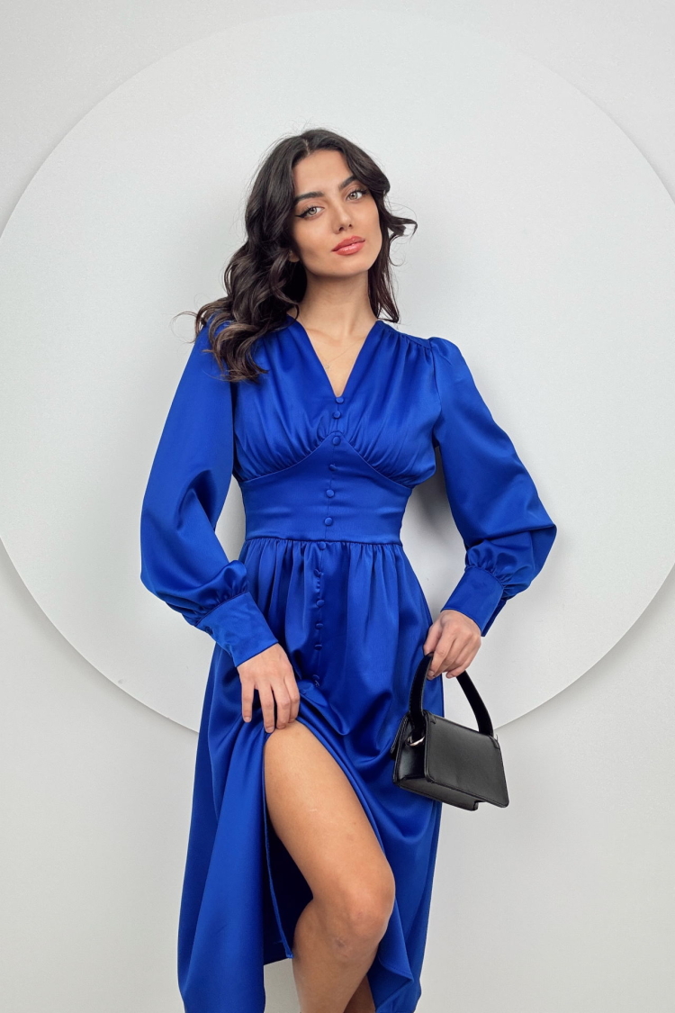 Ögüs Ruffle Front Buttoned Satin Dress - Miss Janell - Globality Store - Women Clothes Wholesale Turkey