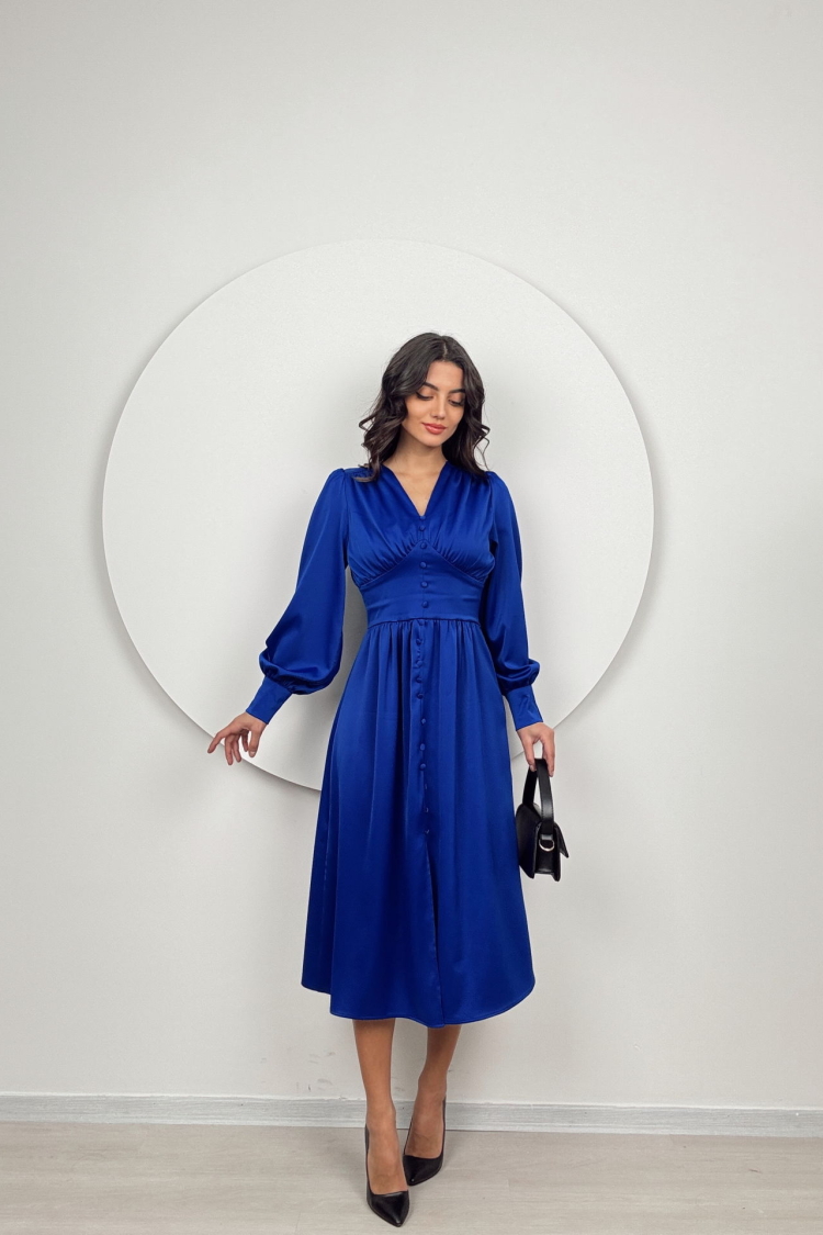 Ögüs Ruffle Front Buttoned Satin Dress