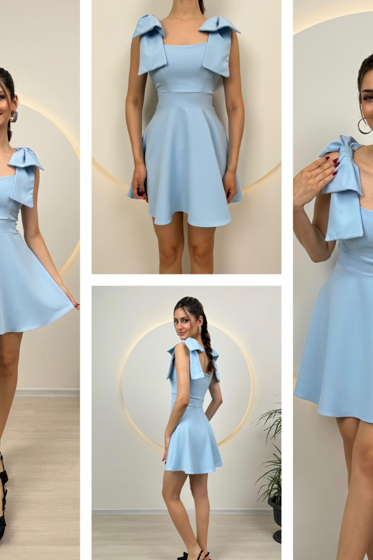 Two Shoulder Bow Detail Mini Dress