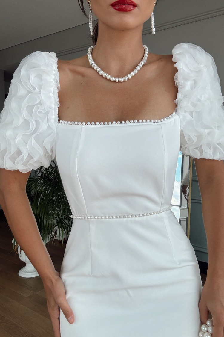 Sleeves Imported Fabric Pearl Deyat Dress - Miss Janell - Globality Store - Women Clothes Wholesale Turkey
