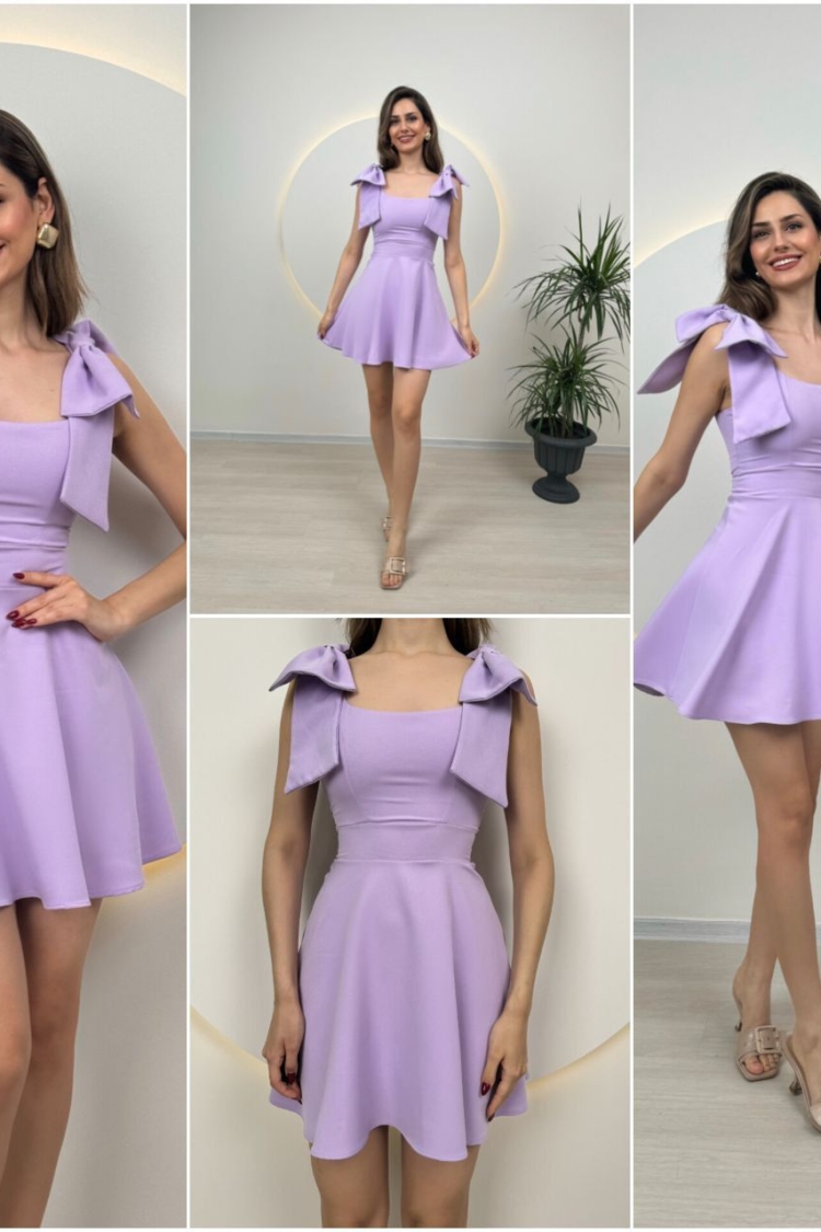 Two Shoulder Bow Detail Mini Dress