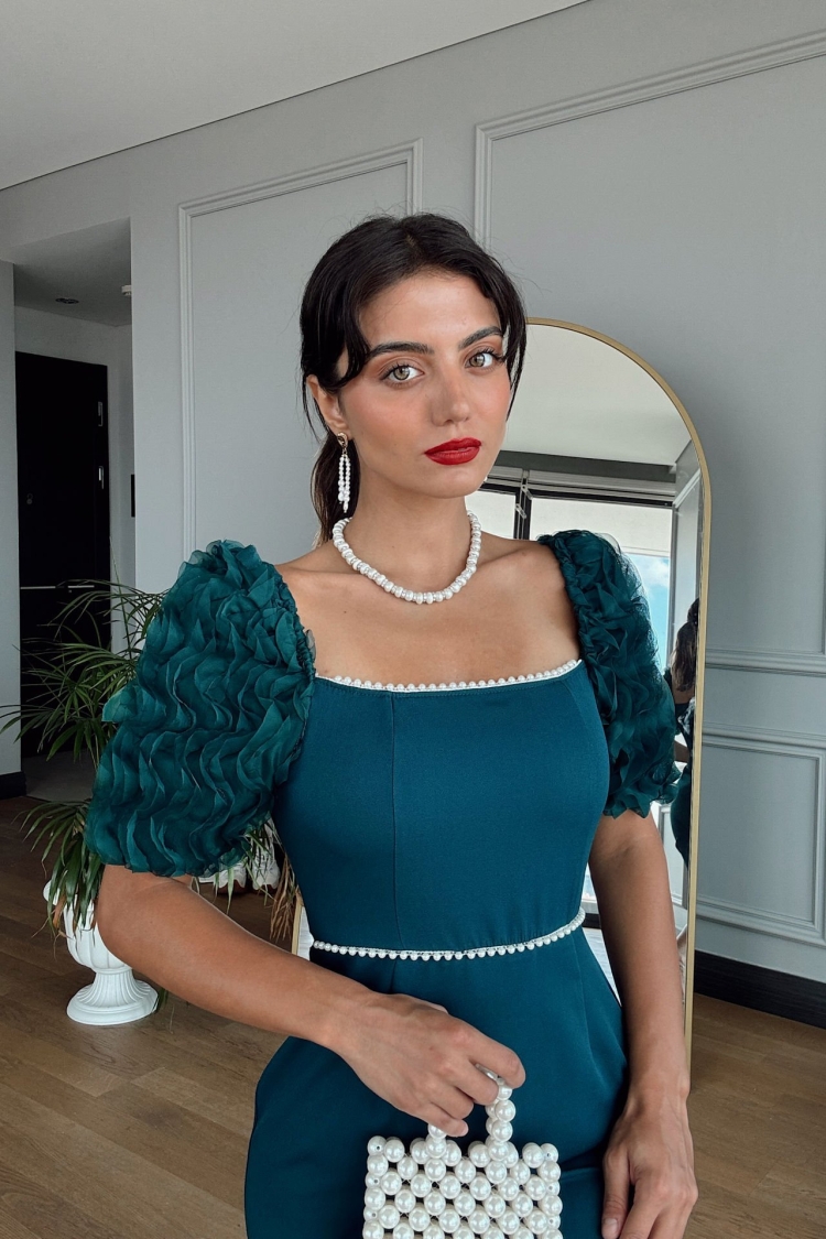 Sleeves Imported Fabric Pearl Deyat Dress