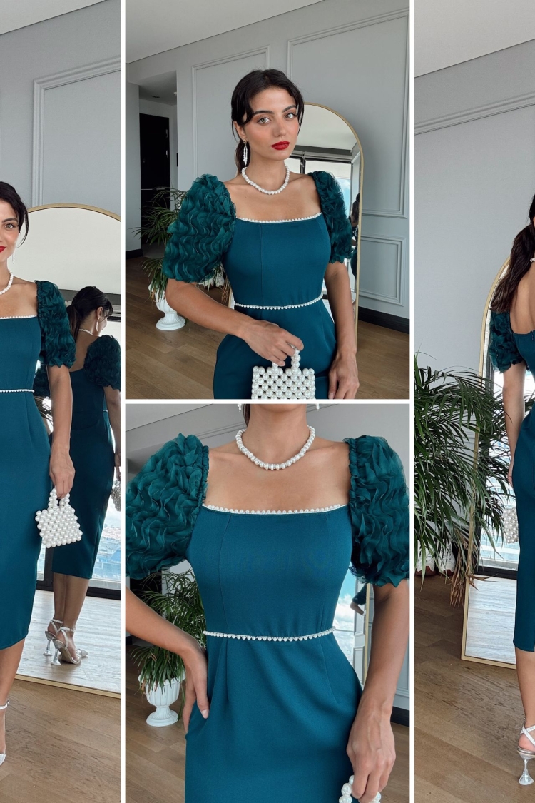 Sleeves Imported Fabric Pearl Deyat Dress