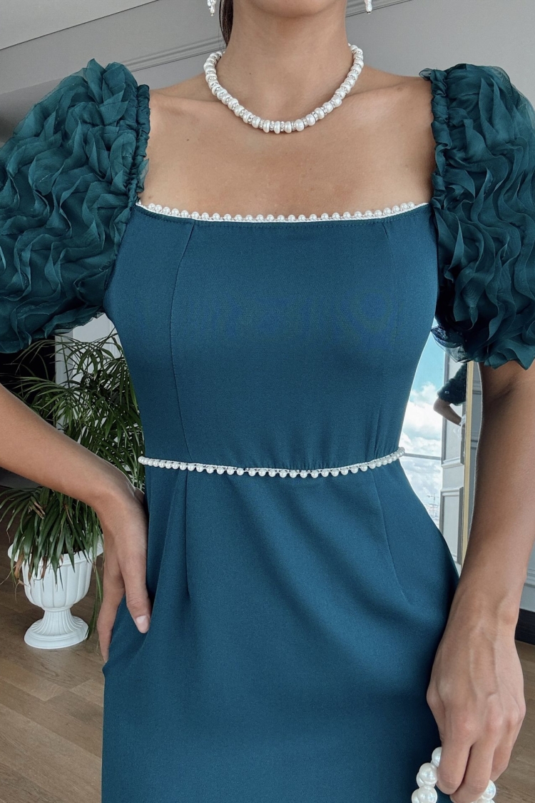 Sleeves Imported Fabric Pearl Deyat Dress - Miss Janell - Globality Store - Women Clothes Wholesale Turkey