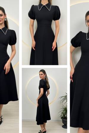 Collar Stone Stripe Maxi Size Atlas Dress - Miss Janell - Globality Store - Women Clothes Wholesale Turkey