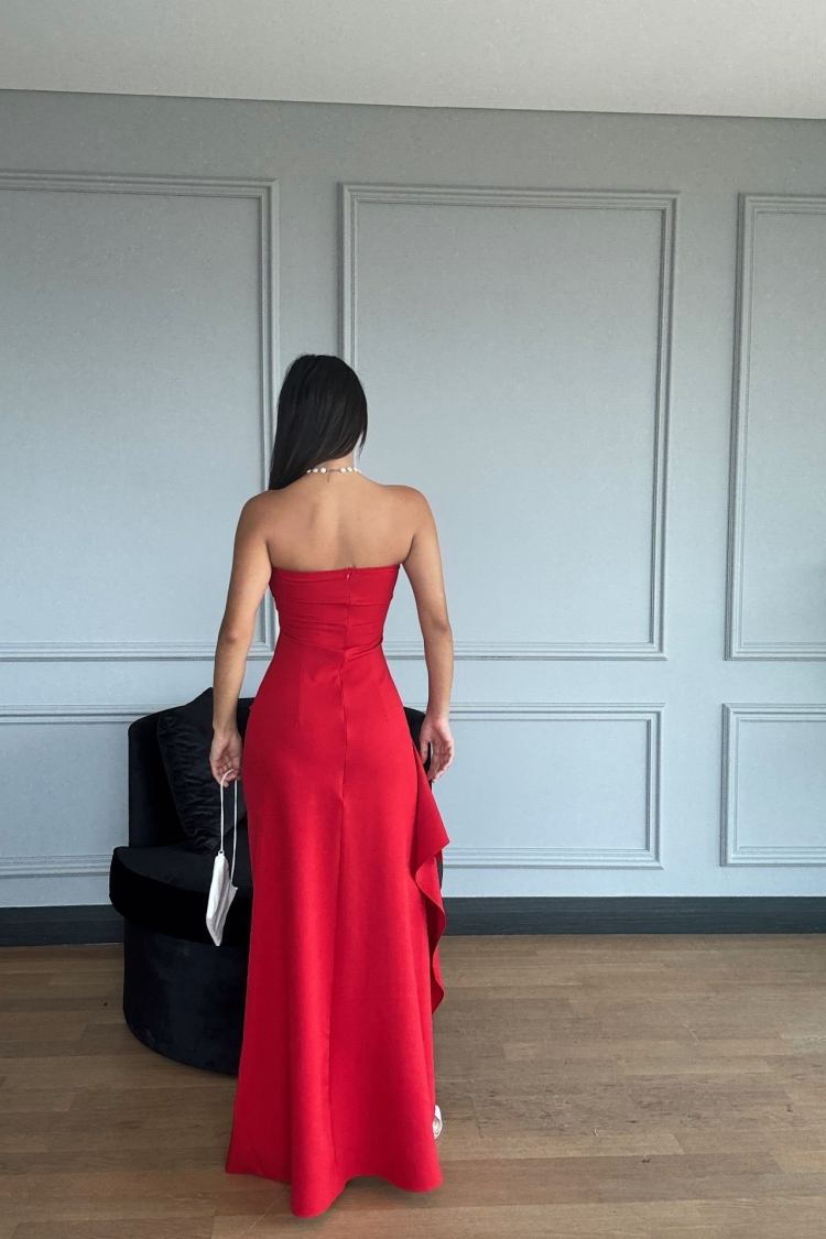 Slit Strapless Atlas Dress