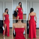 Slit Strapless Atlas Dress - Miss Janell - Globality Store - Women Clothes Wholesale Turkey