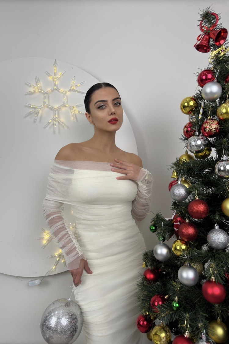 Strapless Ruffle Long Sleeve Tulle Dress