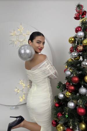 Strapless Ruffle Long Sleeve Tulle Dress - Miss Janell - Globality Store - Women Clothes Wholesale Turkey