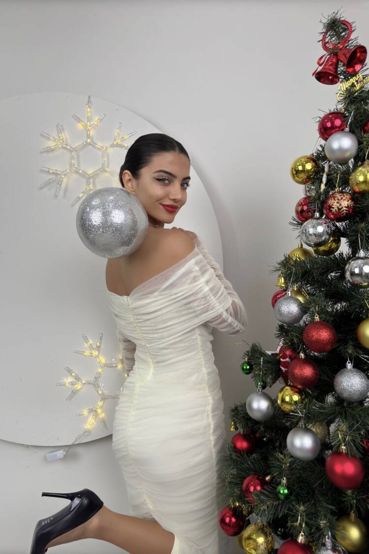 Strapless Ruffle Long Sleeve Tulle Dress