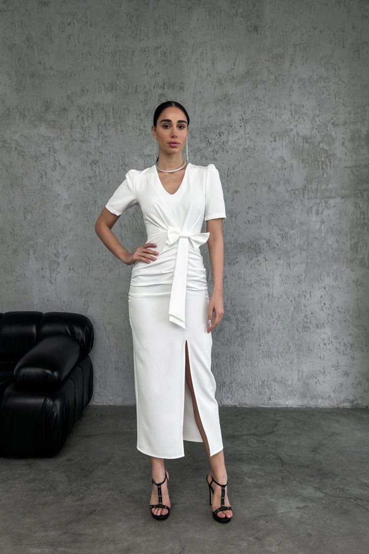 Front Ruffle Fyonk Detail Atlas Dress - Miss Janell - Globality Store - Women Clothes Wholesale Turkey