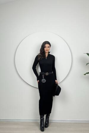 Slim Fit Long Knitwear Dress With Neck Zipper - Miss Janell - Globality Store - Women Clothes Wholesale Turkey
