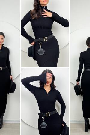 Slim Fit Long Knitwear Dress With Neck Zipper - Miss Janell - Globality Store - Women Clothes Wholesale Turkey