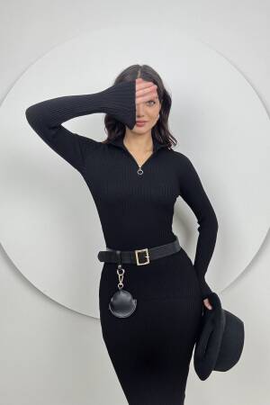 Slim Fit Long Knitwear Dress With Neck Zipper - Miss Janell - Globality Store - Women Clothes Wholesale Turkey