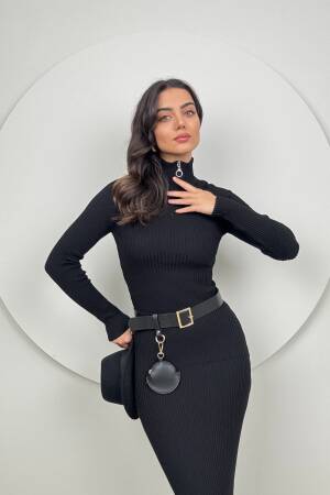 Slim Fit Long Knitwear Dress With Neck Zipper - Miss Janell - Globality Store - Women Clothes Wholesale Turkey