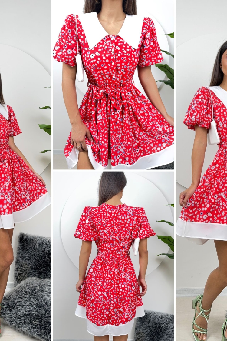 Collar Detail Crepe Mini Dress