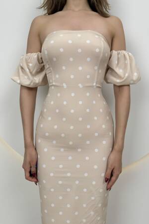 Polka Dot Pattern Balloon Sleeve Crepe Dress - Miss Janell - Globality Store - Women Clothes Wholesale Turkey