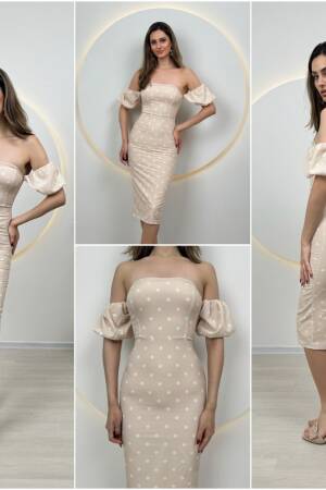 Polka Dot Pattern Balloon Sleeve Crepe Dress - Miss Janell - Globality Store - Women Clothes Wholesale Turkey
