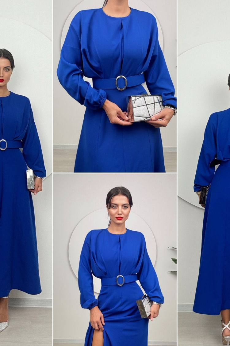 Long Dress With Pleated Belt
