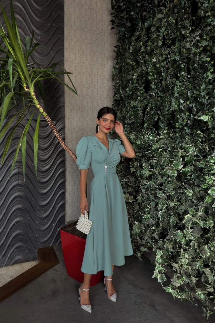 Jacket Collar Balloon Cufflinks Detail Atlas Dress