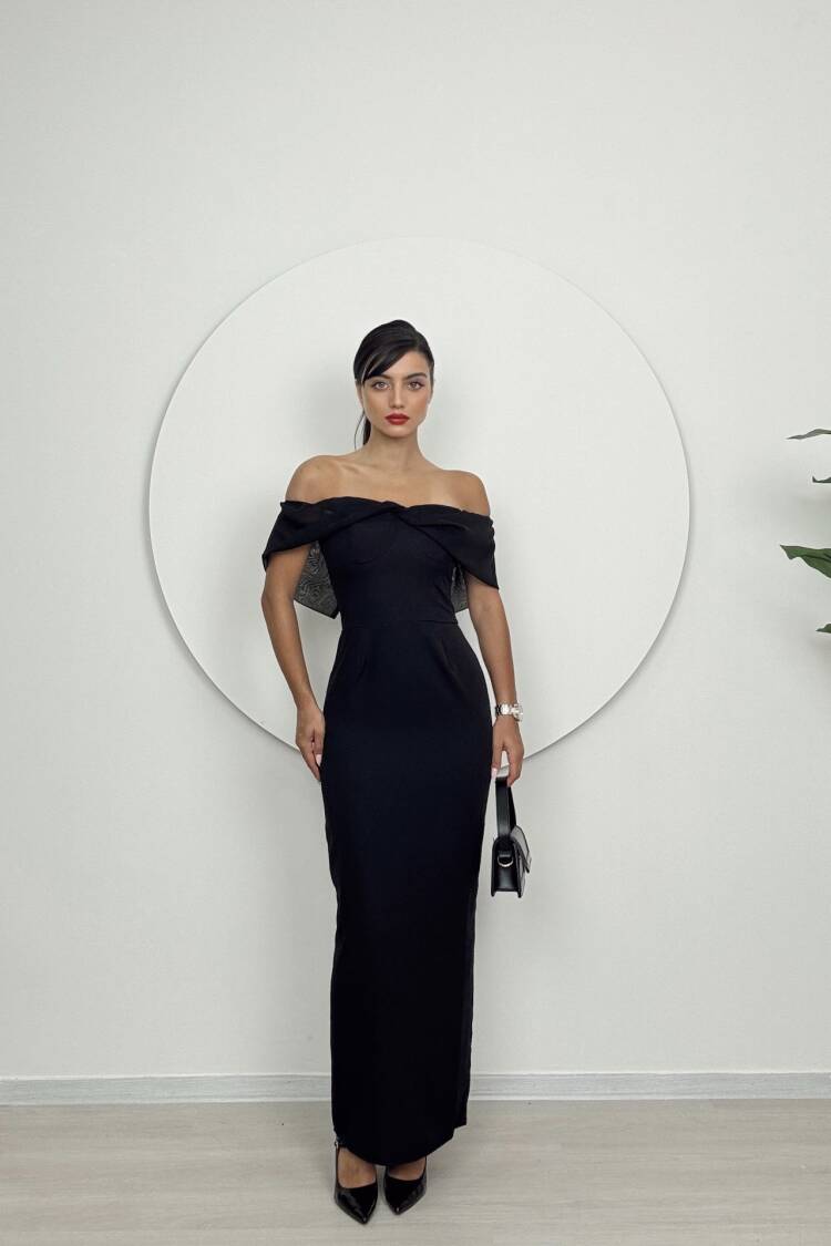 Strapless Chiffon Garnished Atlas Glop Dress