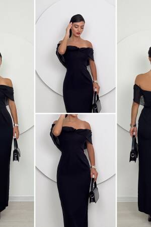 Strapless Chiffon Garnished Atlas Glop Dress - Miss Janell - Globality Store - Women Clothes Wholesale Turkey