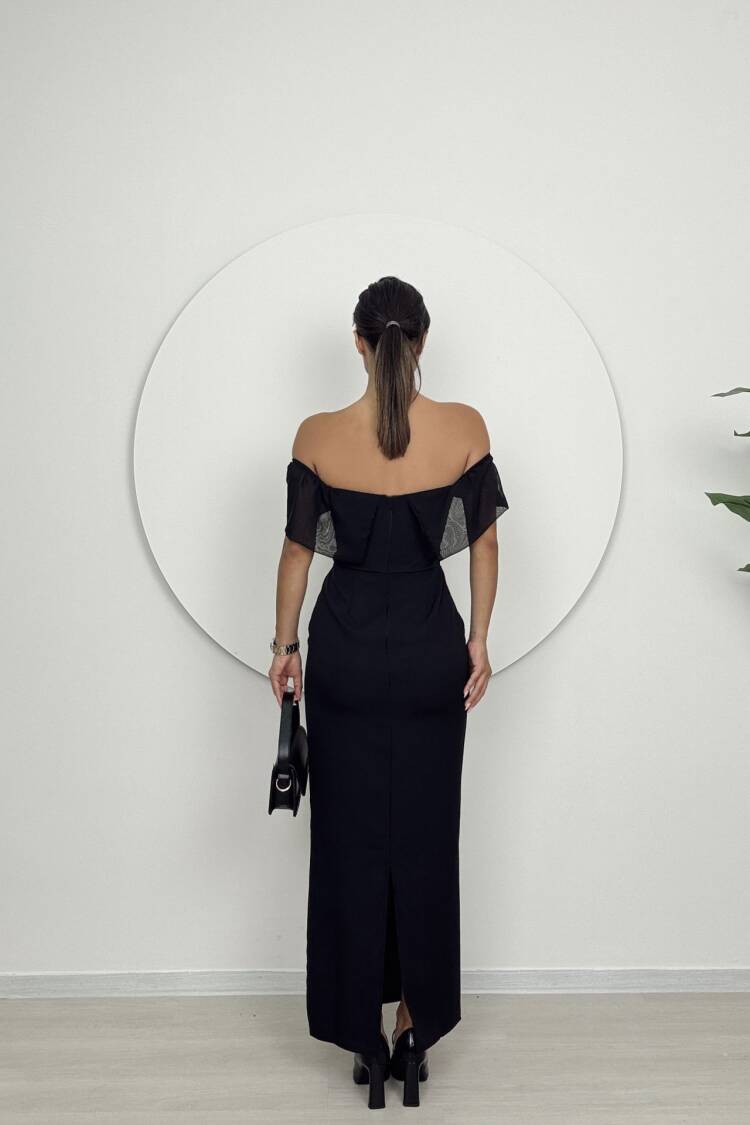 Strapless Chiffon Garnished Atlas Glop Dress