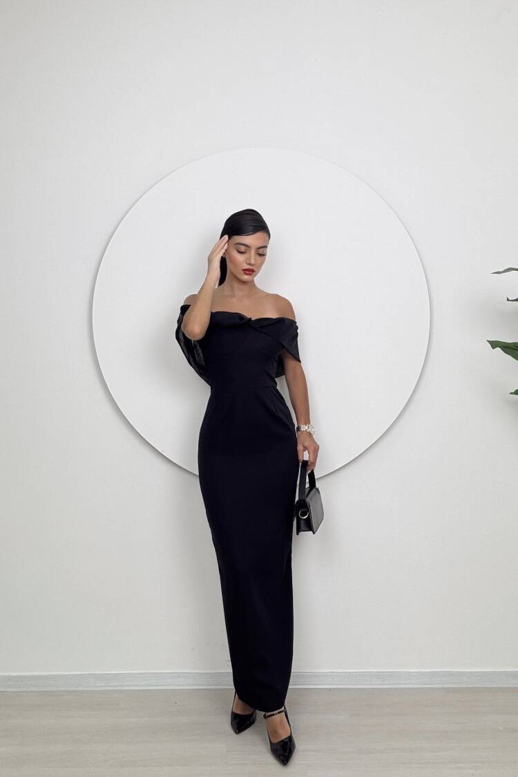 Strapless Chiffon Garnished Atlas Glop Dress