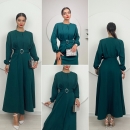 Long Dress With Pleated Belt - Miss Janell - Globality Store - Women Clothes Wholesale Turkey